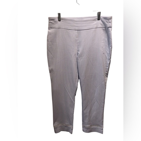 Crown & Ivy 14P Blue and White Vertical Stripe Pull On Pants Crochet Hem NWOT - Picture 1 of 6